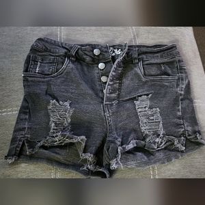 ** DONATED ** High Rise Button Fly Distressed Denim Shorts